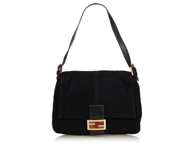 Fendi Suede Mamma Forever Shoulder Bag Black Leather  ref.116347
