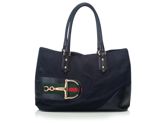 Gucci Web Canvas Hasler Tote Bag Black Multiple colors Leather Cloth Cloth  ref.116352