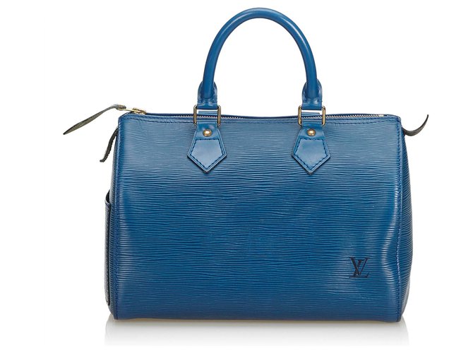 Louis Vuitton Epi Speedy 25 Azul Couro  ref.116364