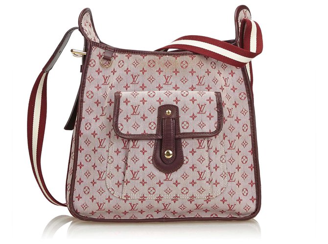 Louis Vuitton Monogram Mini Lin Mary Kate Pink Red Leather Cotton Cloth  ref.116367