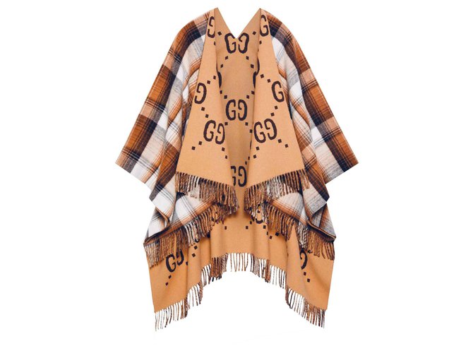 Gucci reversible wool poncho GG Beige  ref.116389