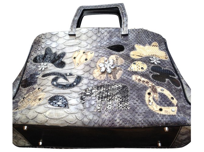 Autre Marque Exotic leather handbag Grey  ref.116460