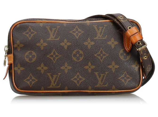 Louis Vuitton Monogram Marly Bandouliere Brown Leather Cloth  ref.116549