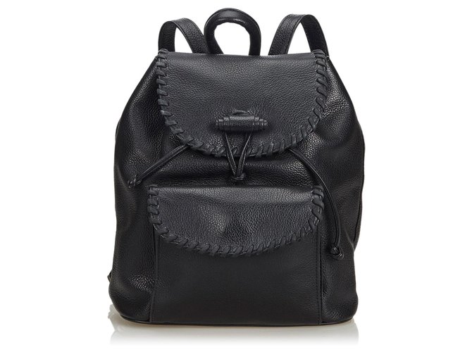 Yves Saint Laurent Leather Drawstring Backpack Black  ref.116564
