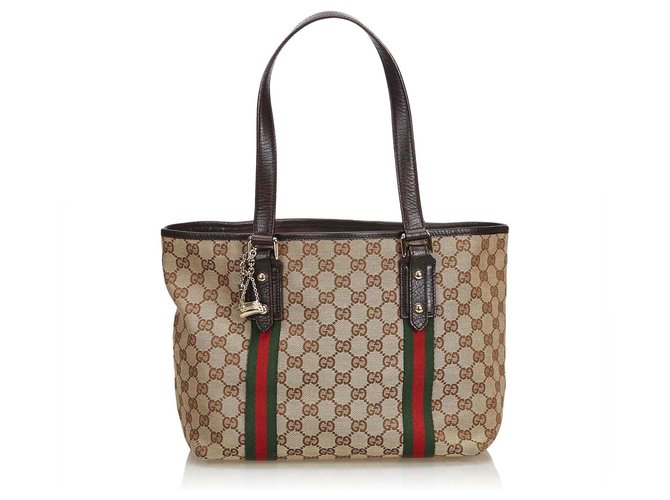 Gucci GG Jacquard Jolicoeur Sac cabas Cuir Tissu Marron Multicolore Beige  ref.116565