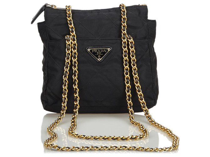 Prada Quilted Nylon Chain Tote Bag Black Cloth  ref.116580
