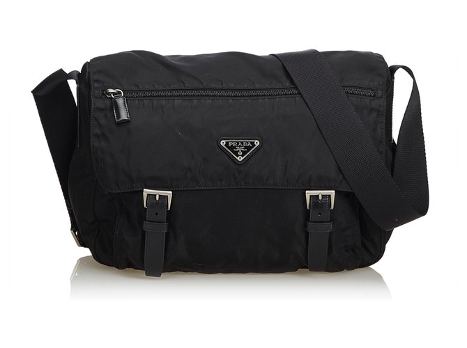 Prada Nylon Messenger Bag Black Leather Cloth  ref.116581