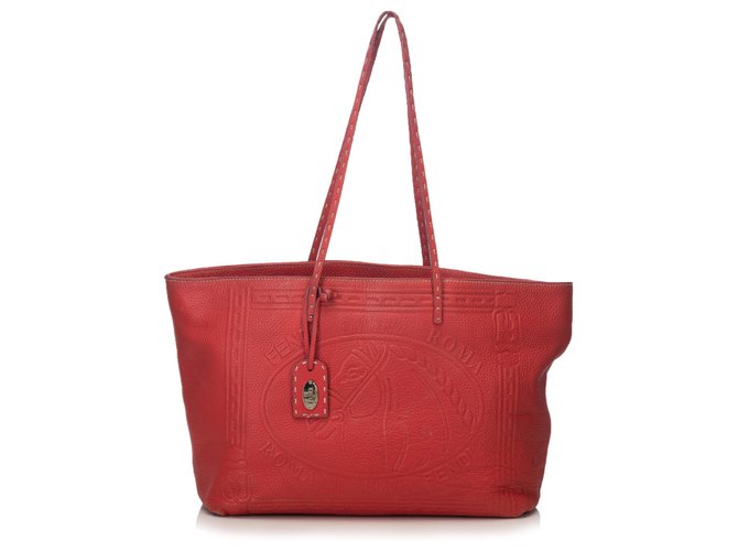 Fendi Leather Selleria Geprägte Tasche Rot Leder  ref.116594