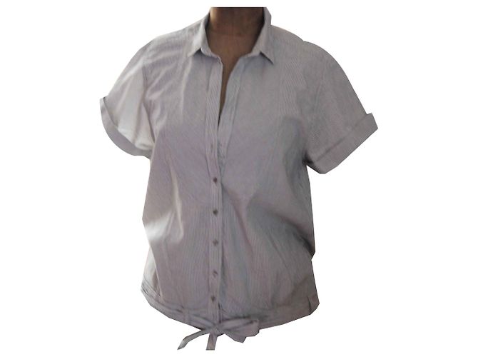 Comptoir Des Cotonniers Blusa de Algodón a Rayas Blanco y Gris