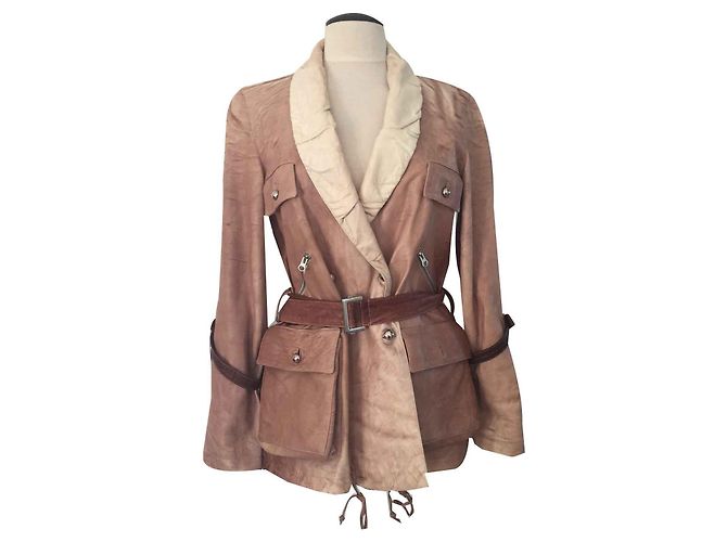 Autre Marque Saharienne Lederjacke beige hellbraun