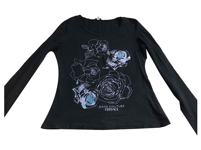 Maglia Versace nera in cotone a maniche lunghe Nero