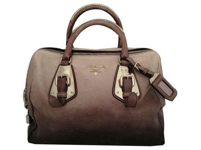 Prada Handbags Beige Dark grey Light brown Leather  ref.116654