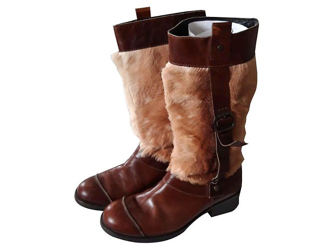 Vic Matié Biker Stiefel aus Leder Hellbraun