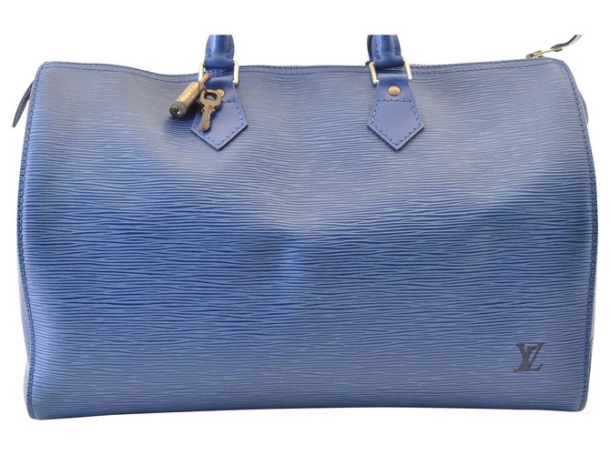 Louis Vuitton Speedy 35 Azul Couro  ref.116752
