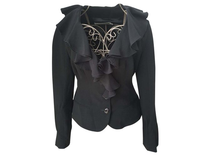 Christian Dior jacket with ruffles Black Polyester  ref.116812