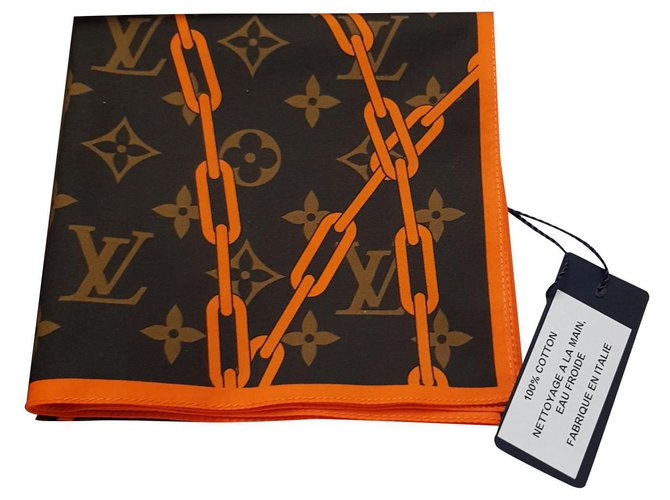 Louis Vuitton Bandana-Sonnenstrahl-Monogramm Braun Orange Baumwolle  ref.116867