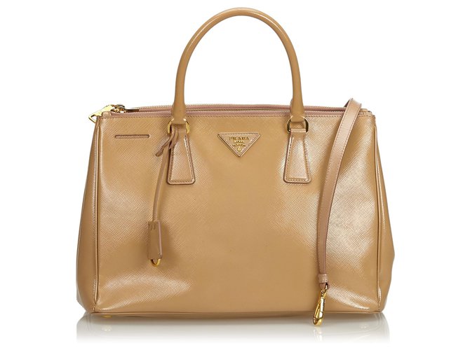 Prada Brown Leather Saffiano Galleria Handbag Beige  ref.116879