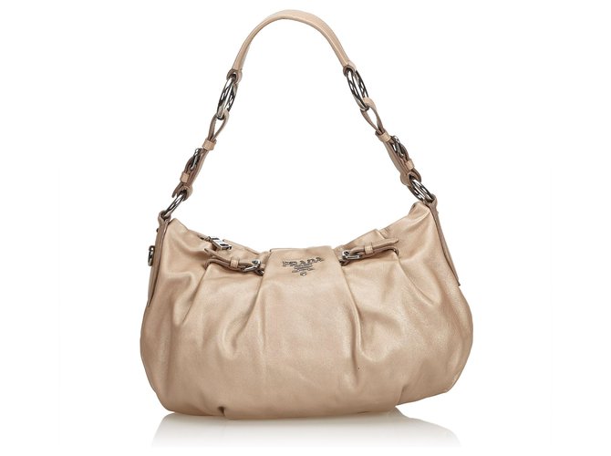Prada Brown Leather Hobo Bag Beige  ref.116880