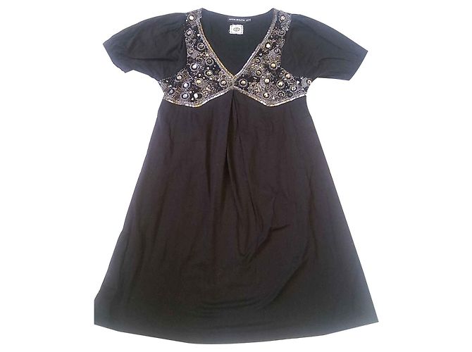 Abito Antik Batik in cotone con perle e paillettes nero