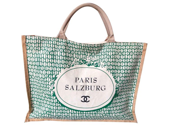 Chanel Handbags Black Green Cream Cloth  ref.116953