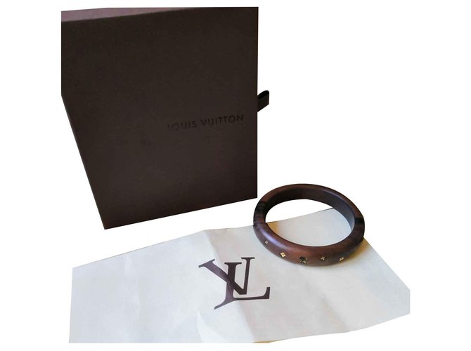 Pulsera de madera de inclusión Louis Vuitton. Dorado Marrón oscuro  ref.116956