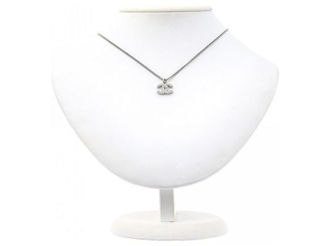 Chanel CC crystal necklace Silvery Metal  ref.116969