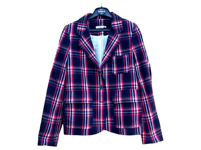 Sessun Checked cotton blazer jacket in plaid / tartan Red Navy blue  ref.117004