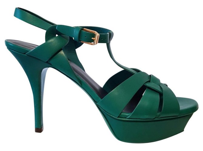 Yves Saint Laurent YSL Tribute sandals in green 38.5 Leather  ref.117043