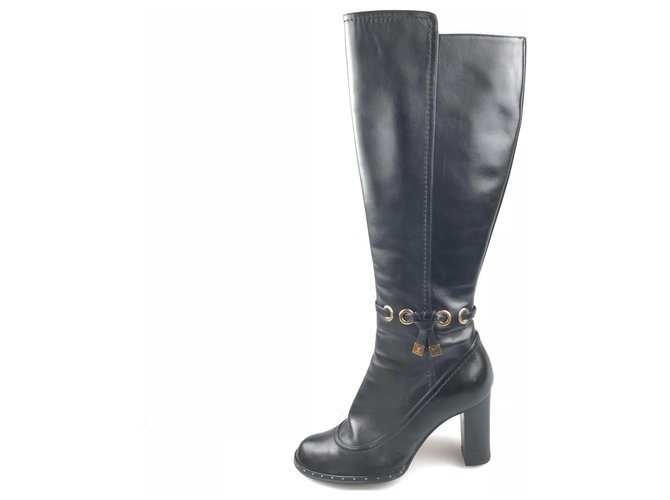 Louis Vuitton Black Leather Knee-High Boot  ref.117055