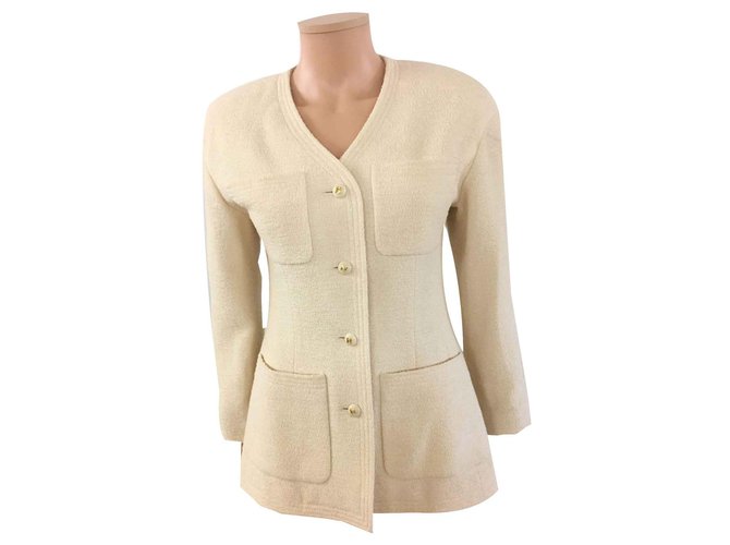 Chanel Jackets Beige Silk Wool Polyamide  ref.117119
