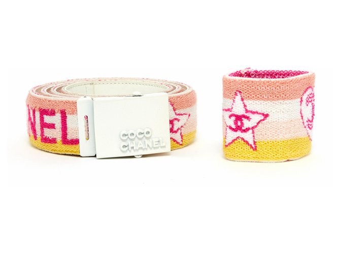 Chanel BELT T80 AND CUFF SPRING COLORS White Multiple colors Leather Cloth  ref.117122