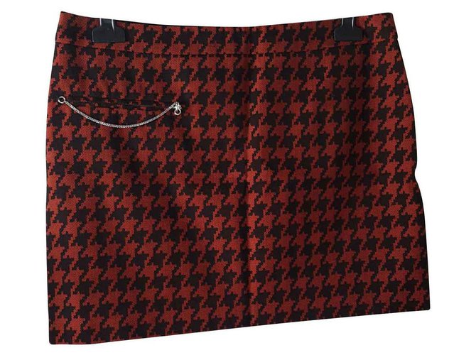 Stella Mc Cartney Mini Skirt Pied de Coq Black Red Cotton Wool Elastane Polyamide  ref.117144