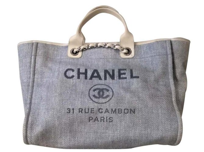 Borsa Chanel deauville XL Blu Crema Panno  ref.117169