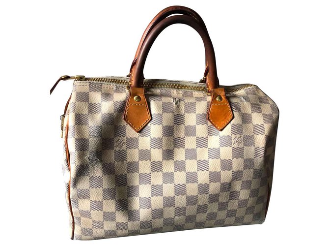 Louis Vuitton Speedy 30 checkerboard Eggshell Leather Cloth  ref.117190