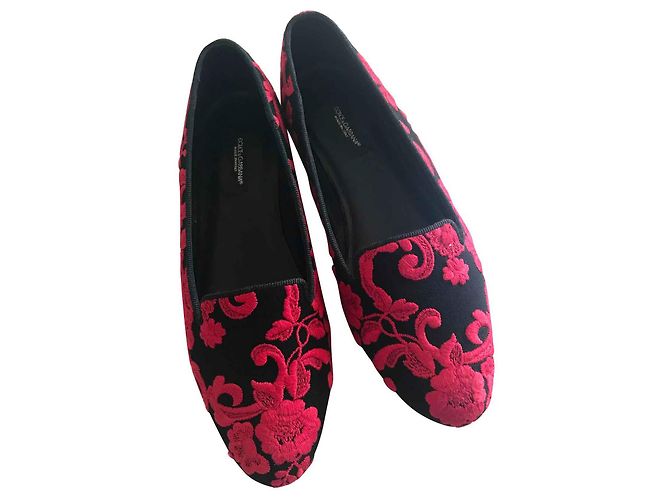 Mocassini neri Dolce & Gabbana con dettaglio floreale rosso 3D Nero
