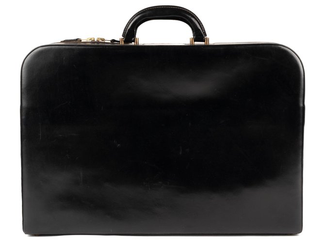 Hermès Maletín para hombres Caja de cuero negro Hermes Paris vintage en buen estado!  ref.117210