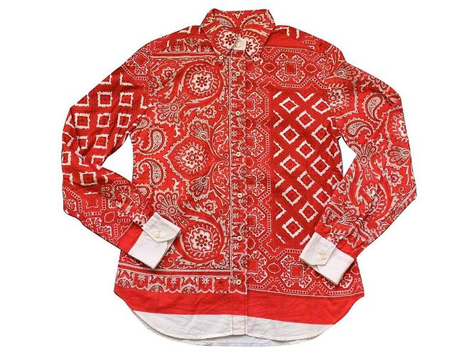 Camicia Etro in cotone rosso con motivo paisley Multicolore