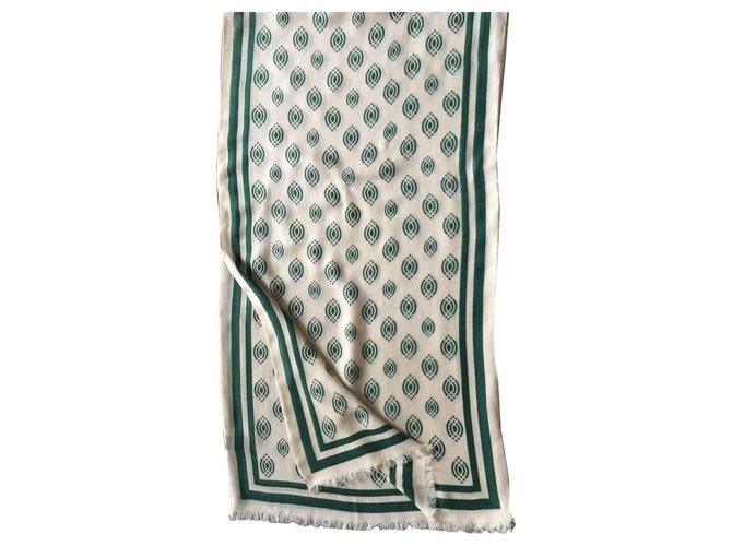 Autre Marque Printed scarf ivory and dark green UNISEX Neuve Eggshell Silk Modal  ref.117327