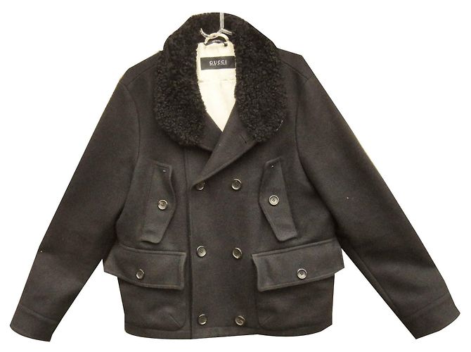 Casaco Caban Gucci preto de lã e shearling