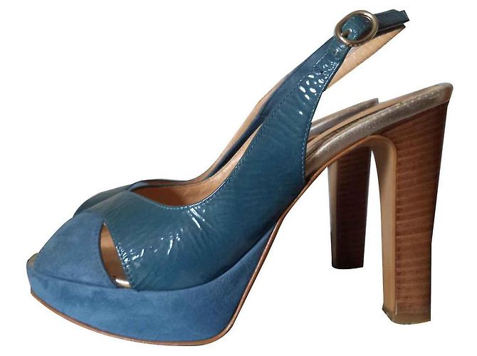 Autre Marque Sandali con tacco in scamosciato e vernice blu