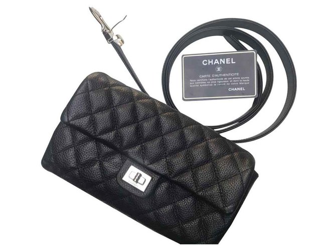 CHANEL BAG GRAIN BLACK LEATHER BELT / Negro Cuero  ref.117344