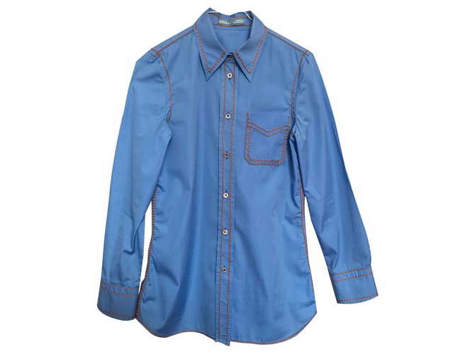 Prada stitched blouse Blue Cotton  ref.117372