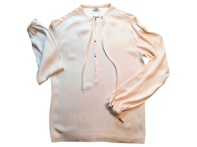 Hermès ecru silk long-sleeve top Eggshell  ref.117386