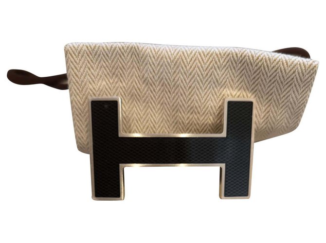 Hermès Hebilla de cinturón de hermes Negro Plateado  ref.117396