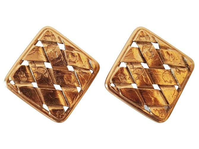 Yves saint laurent vintage gilded metal earrings Golden  ref.117423