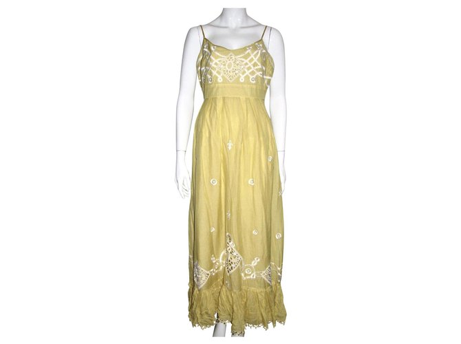 Temperley London Lace embellished maxi dress Yellow Silk Cotton  ref.117431