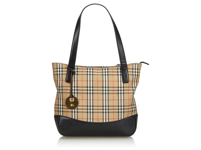 Burberry Brown Plaid Canvas Tote Bag Multiple colors Beige Leather Cloth Cloth  ref.117442