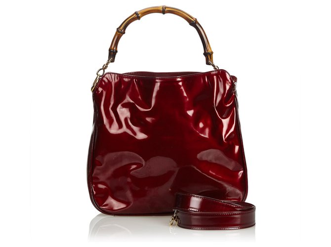 Gucci Red Bamboo Patent Leather Handbag Dark red Wood  ref.117445