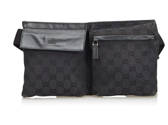 Gucci Black GG Jacquard Belt Bag Negro Cuero Paño  ref.117448
