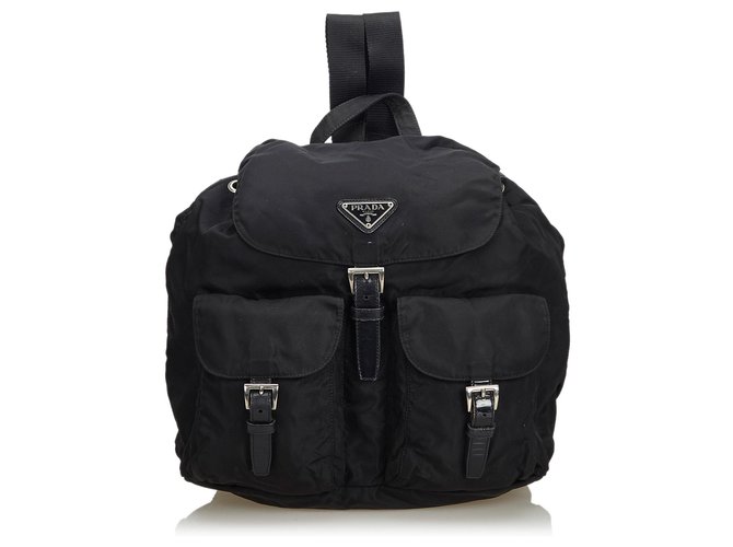 Prada Black Nylon Drawstring Backpack Leather Cloth  ref.117456